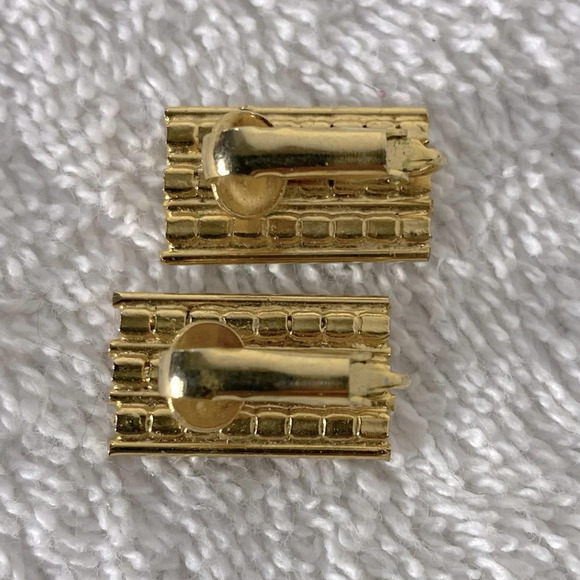Vintage Gold Tone Cufflinks  With White Gems - Picture 2 of 8
